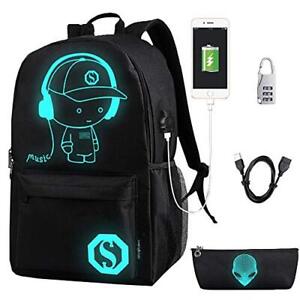 Bookbags for Teen Boys Anime Cartoon Luminous Backpack with USB Charging Port