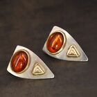 VTG Sterling Silver - SIGNED POLAND Baltic Amber Triangle Post Earrings - 7g