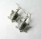 Turtle Charm Earrings Turtles .925 sterling silver hooks pewter charms 1 1/4