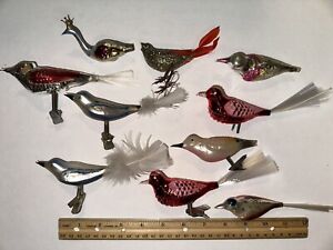 10 Vintage Glass Clip On Swan Spun Tail Christmas Bird Ornament PARTS ONLY!