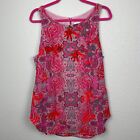 CAbi Jubilee Tunic Top Large L Pink Red Floral Paisley Sleeveless Lined Zip Boho