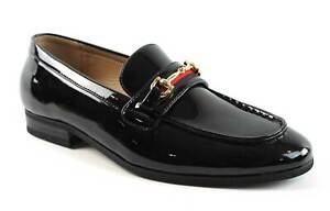 Men's Black Patent Tuxedo Dress Shoes Slip On Loafers Gold Buckle Formal AZAR