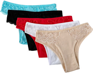LOT Sexy 5 Women Bikini Panties Brief Floral Lace Cotton Underwear (#9926)