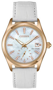 Citizen Eco-Drive Corso Women's Rose Gold Case White Band 36mm Watch EV1033-08D