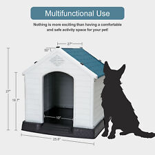 Plastic Dog House Waterproof Ventilate Pet Kennel W/Air Vents & Elevated Floor