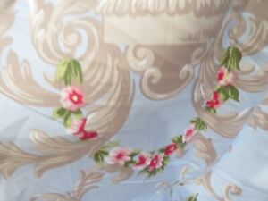 Vintage 40's style Barkcloth Pattern PINK ROSES & Scolls on Robin's EGG Blue x10