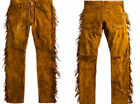 Mens New Brown Buckskin Suede leather Western Hippy Fringes Pants N8