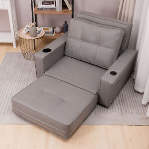 New ListingFloor Couch Convert Chair to Bed Single Lounge Gaming Sofa Folding Seat Gray
