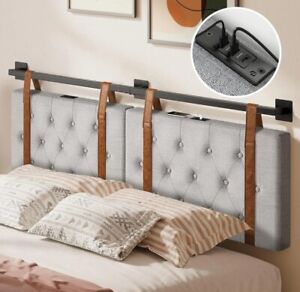 Wall Mount Headboard with USB for King Size Bed, Linen Fabric Headboard Only