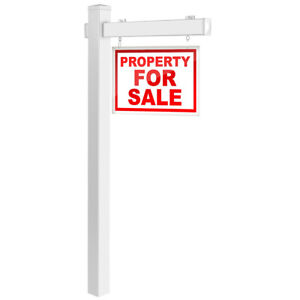6' UPVC Real Estate Sign Post Open House Home Yard Decor for Sale w/Stake White