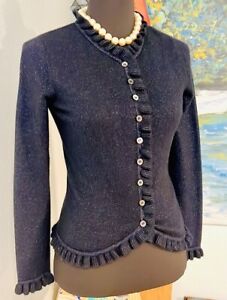 Pure Collection 100% Cashmere Sweater Cardigan Womens Blue Shimmer, Size 2 US