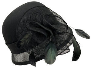 August Hat Fine Millinery  Church Hat Sinamay Cloche Adjustable String Black $78