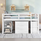 New ListingWood Full Size Loft Bed with Cabinet Shelves Rolling Desk Functional Bed Frame