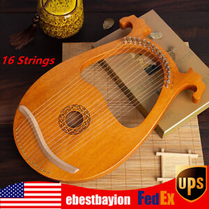 16 Metal String Mahogany body Lyre Harp with Tuning Wrench Strings Pickup Gift