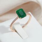 Square Ring With Green Natural CZ 585 Rose Gold For Women jewelry gift wedding