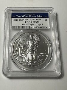 New Listing2021-(W) Type 1 One American Silver Eagle ASE PCGS MS 70 Struck at West Point