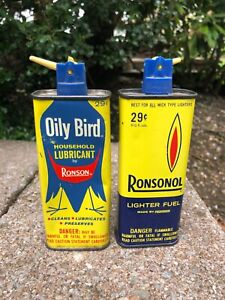 New ListingVintage Ronson Oily Bird Household Oil & Ronsonol Lighter Fluid Tin Cans