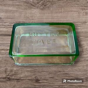 New ListingVtg Vaseline Uranium 1lb Block Butter Dish Cover Lid Vintage Depression Glass