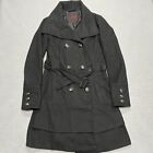 YOKI Outerwear Collection Peacoat Womens S Black Jacket Belt Doublebreasted