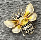Bumble Bee Yellow Crystal Glass Rhinestone Brooch Pin Gold Tone Fashion Jewelry