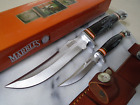 Marbles Black Buffalo Horn Duo Bowie Fixed Blade Hunter Knife Set 2 Knives MR454