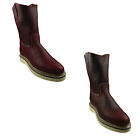 Men's Genuine Leather Work Boots Pull On Cowboy Wine and Shedron_Made in Mexico_