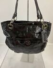 Coach Black Patent Leather Signature Stitch Tote Handbag