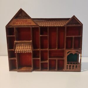 Curio Wood Display House Miniatures Wall Shelf Vintage Rustic Farmhouse Kitschy