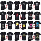 COUPLES MATCHING Shirts Queen King Matching Couple Vneck + Crewneck T-shirts Blk