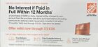 Home Depot Coupon - 12 Months No Interest on order of $299+ - 07/31/2024