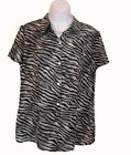 Chiffon Blouse Size 8 M TOP ZEBRA Shirt Black Gray Liz Claiborne Animal Print