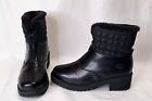 Totes Women's 8W Booties Quilted Faux Fur Trim Zip Front Black Round Toe Winter