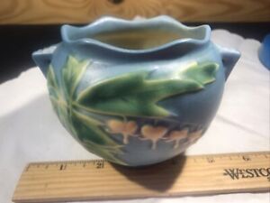 Roseville Art Pottery Bleeding Hearts Jardiniere Blue Planter Vase 651-3 HTF