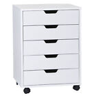 5 Drawers Dresser Clothing Storage Chests Organizer w/Wheels For Bedroom White
