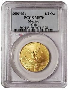 2005 1/2 Oz GOLD MEXICAN LIBERTAD PCGS MS70 Coin.