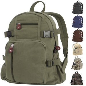 Mini Vintage Style Canvas Backpack, Compact Military Camo Rugged School Bag
