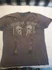 MMA Elite Grey Grunge Goth Skull Graphic T-Shirt Size XL