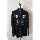 Scully Black Long Sleeve Embroidered Roses and Skulls Size Large