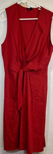 Theory Dress Women 12 Sleeveless Red Stanza Linen Blend Twist Front *read. D39
