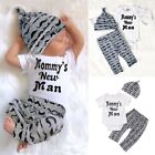 Cute Newborn Baby Boy Clothes Mustache Print Bodysuit Tops+ Long Pants+ Hat 3PCS