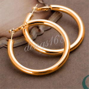 18K Gold Filled 5mm thick 2 inch Large Tubular Fashion Round Hoop Earrings H792G