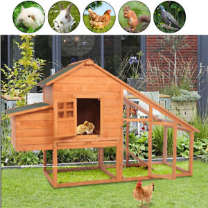 75in Rabbit Hutch Chicken Coop Bunny Cage Small Animal Pet House w/Run Outdoor