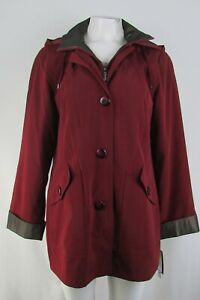 Gallery Women's Dark Red and Bronze Hooded Trench Coat