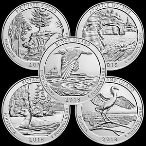 2018 S All 5 National Parks ATB Brilliant Uncirculated Quarters complete BU SET!