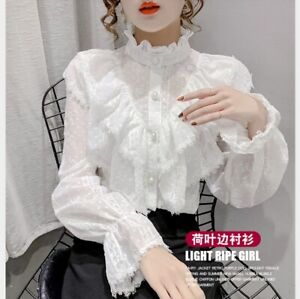 Korean elegance Women's fashion lace blouse ruffle Chiffon flare sleeve shirt to