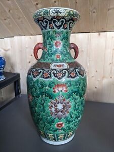 New ListingAntique Chinese Porcelain Vase Green Ground 45cm Signed Kangxi Qing
