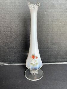 New ListingVintage Fenton Silver Crest Opalescent Strawberry Bud Vase Hand Painted Signed