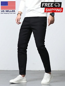 Men's Denim Jeans Cotton Solid Skinny Black Stretch Plain Pattern Pants Trousers