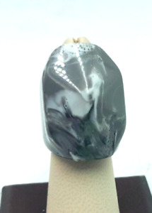 Bold & Beautiful Large Gray Marbled Acrylic Wide Ring Size 6.5