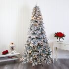 8’ Flocked Vermont Mixed Pine Swept Spruce Christmas Tree w/600 LED. Retail $589